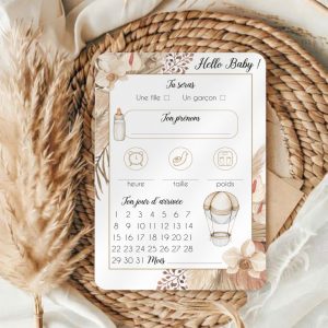 Cartes prédictions bébé baby shower thème pampa avec bords arrondis